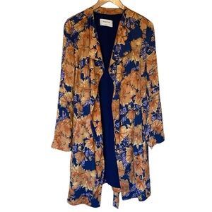 Aritzia Babaton Floral Quincey Navy Orange Long Sleeve Maxi Trench Jacket S